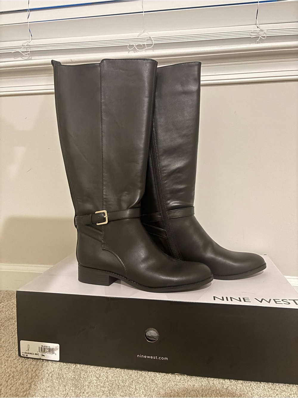 Nine West Wide Calf Knee High Riding Boots Black 10M w/ Box
